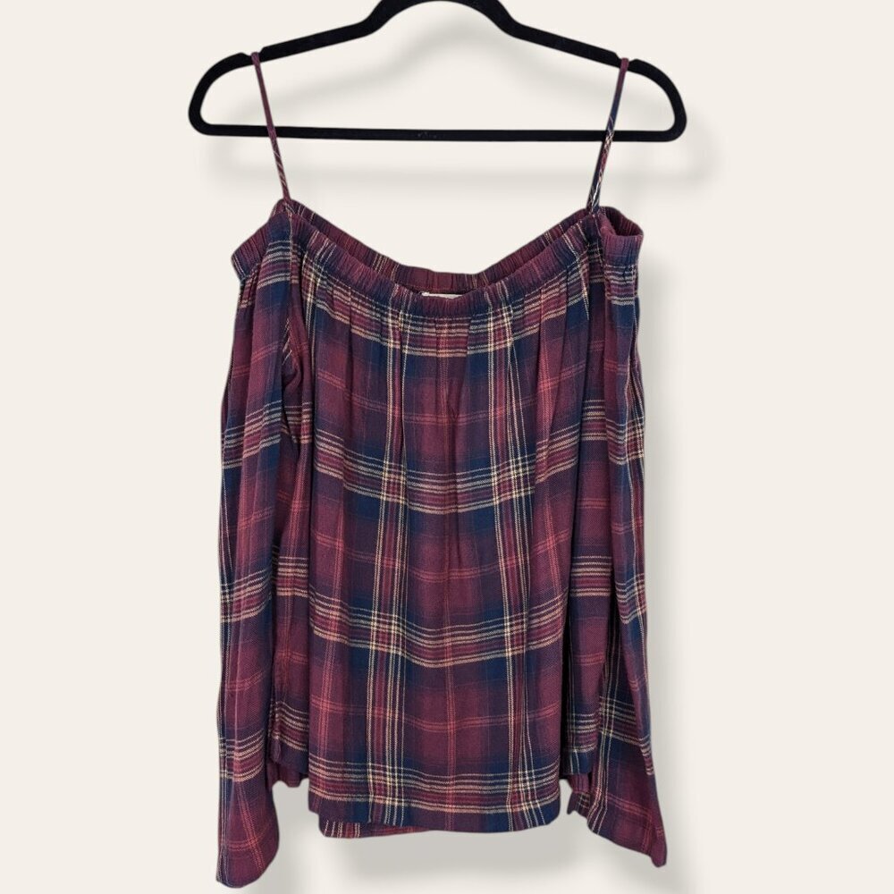 Cloth & Stone Red Plaid Off-Shoulder Top - Picture 4 of 7